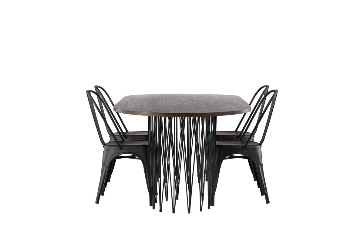 Venture Design Tempe & Stone Matstolar 4-pack Svart + Ovala Matbord 220 x 100 Mocka