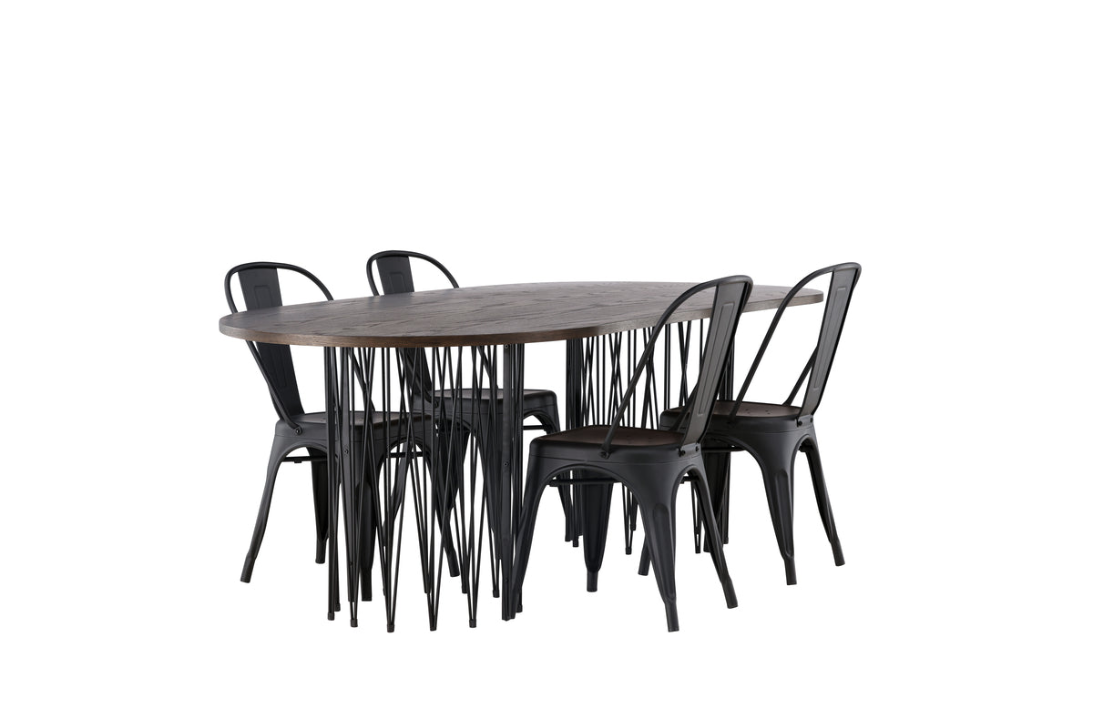 Venture Design Tempe & Stone Matstolar 4-pack Svart + Ovala Matbord 220 x 100 Mocka