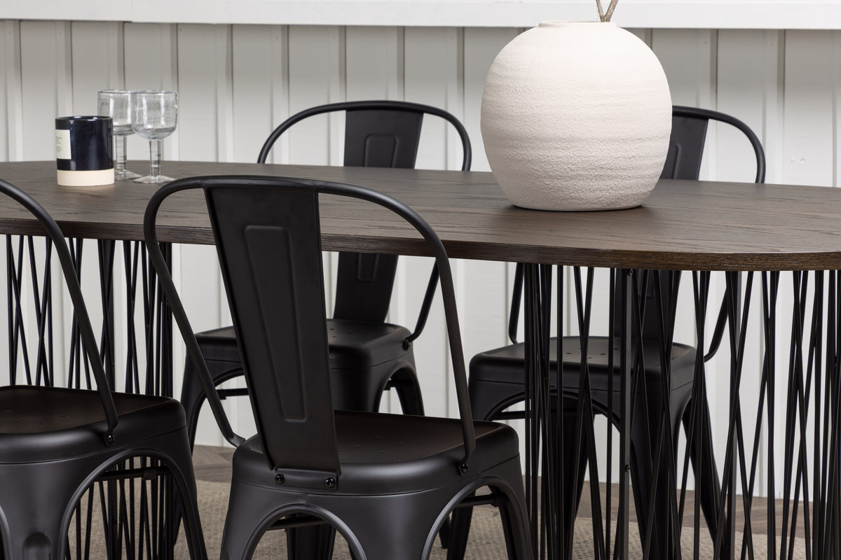 Venture Design Tempe & Stone Matstolar 4-pack Svart + Ovala Matbord 220 x 100 Mocka