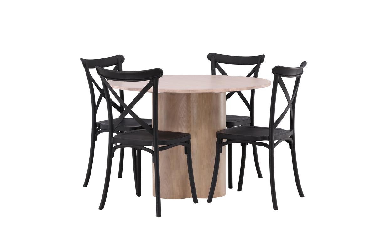 Venture Design Crosett & Olivia Matstolar 2-pack Svart + Runda Matbord ⌀110 Vitputsad