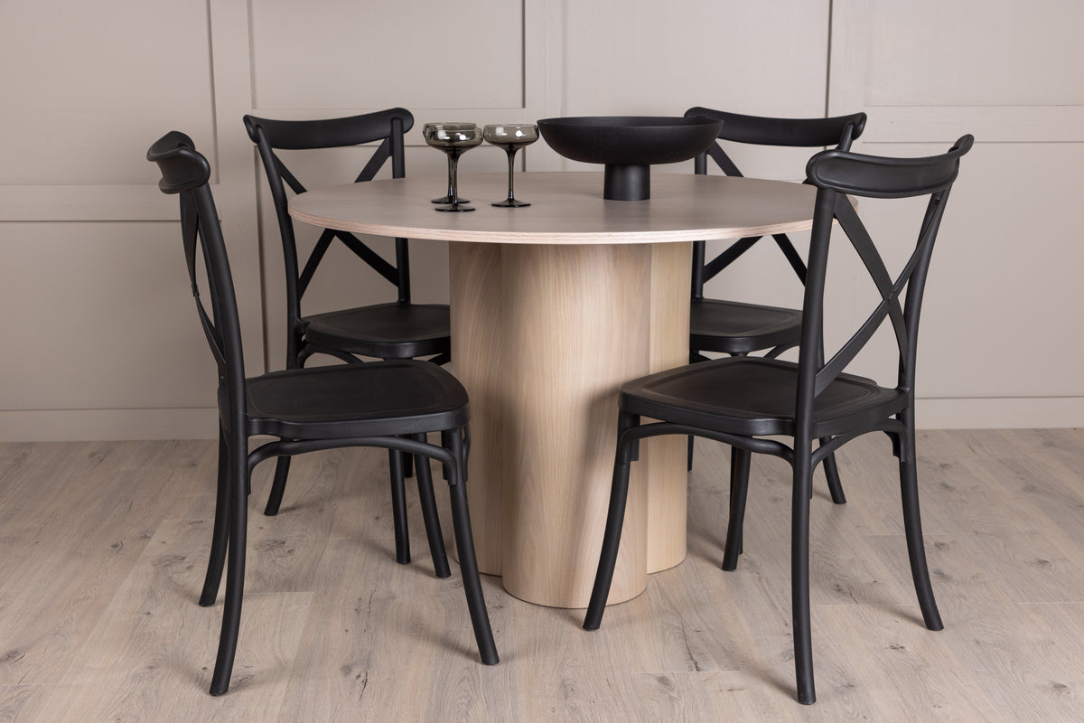 Venture Design Crosett & Olivia Matstolar 2-pack Svart + Runda Matbord ⌀110 Vitputsad