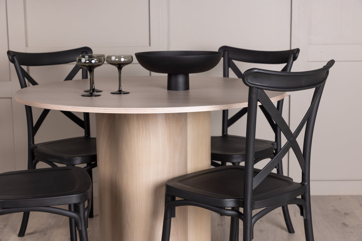 Venture Design Crosett & Olivia Matstolar 2-pack Svart + Runda Matbord ⌀110 Vitputsad