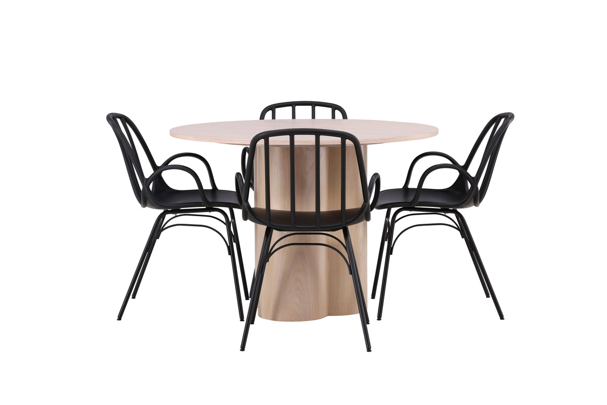 Venture Design Dyrön & Olivia Matstolar 2-pack Svart + Runda Matbord ⌀110 Vitputsad