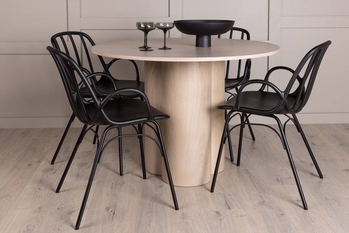 Venture Design Dyrön & Olivia Matstolar 2-pack Svart + Runda Matbord ⌀110 Vitputsad