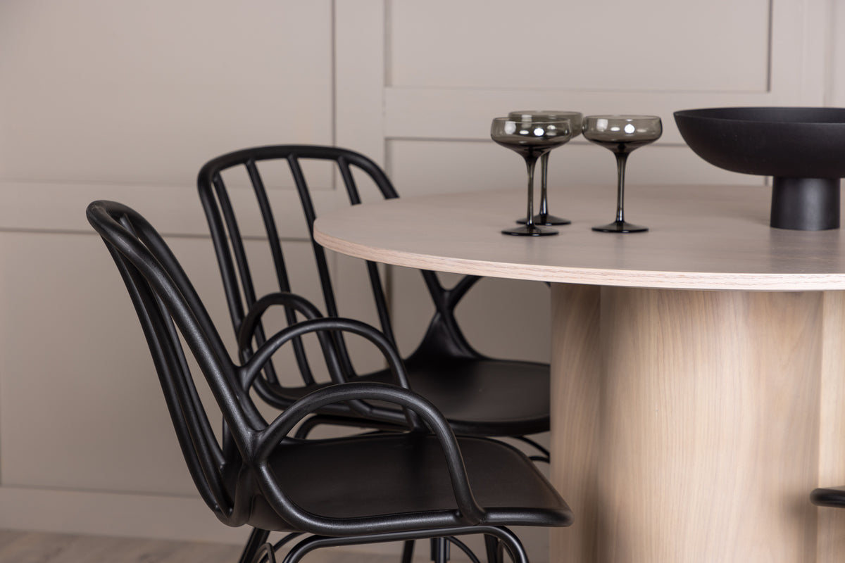 Venture Design Dyrön & Olivia Matstolar 2-pack Svart + Runda Matbord ⌀110 Vitputsad