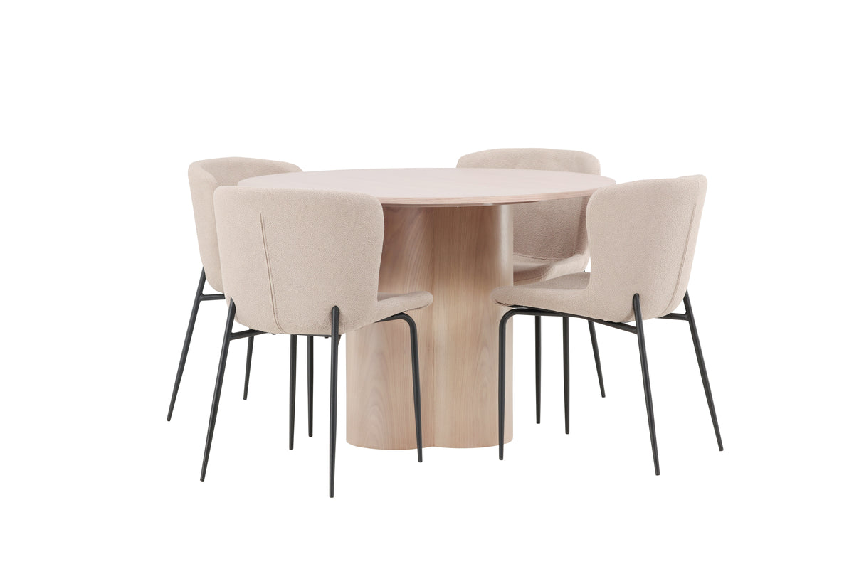 Venture Design Modesto & Olivia Matstolar 2-pack Beige + Runda Matbord ⌀110 Vitputsad