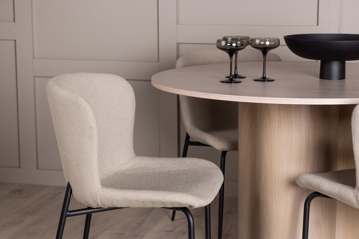 Venture Design Modesto & Olivia Matstolar 2-pack Beige + Runda Matbord ⌀110 Vitputsad