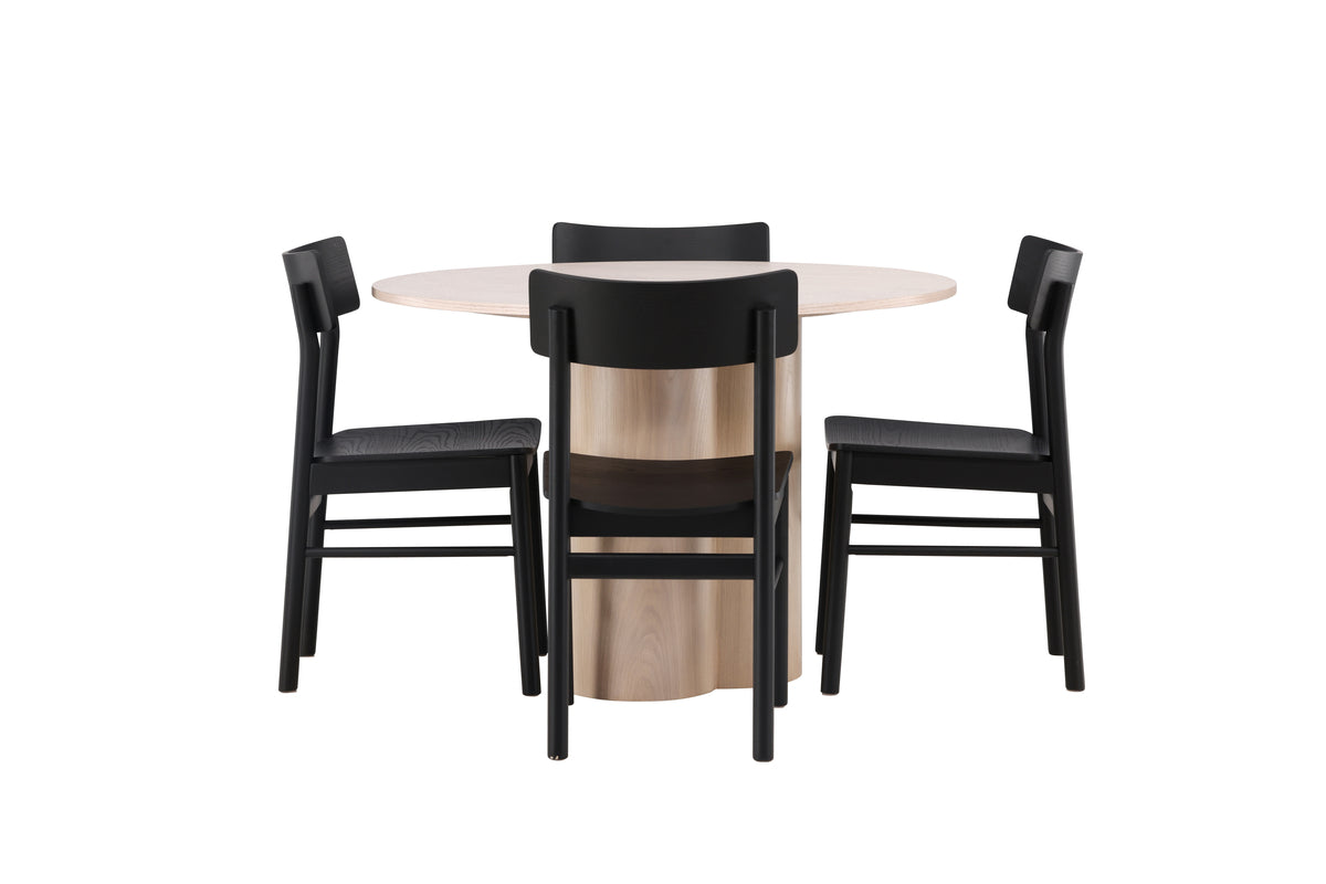 Venture Design Montros & Olivia Matstolar 2-pack Svart + Runda Matbord ⌀110 Vitputsad