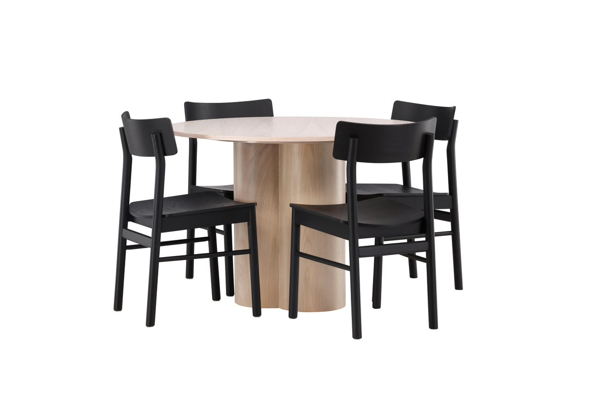 Venture Design Montros & Olivia Matstolar 2-pack Svart + Runda Matbord ⌀110 Vitputsad