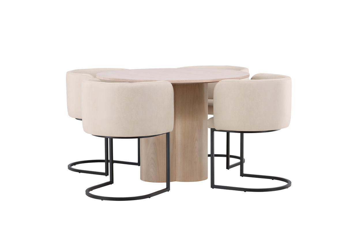 Venture Design Olivia & Simrishamn Runda Matbord ⌀110 Vitputsad + Matstolar Beige