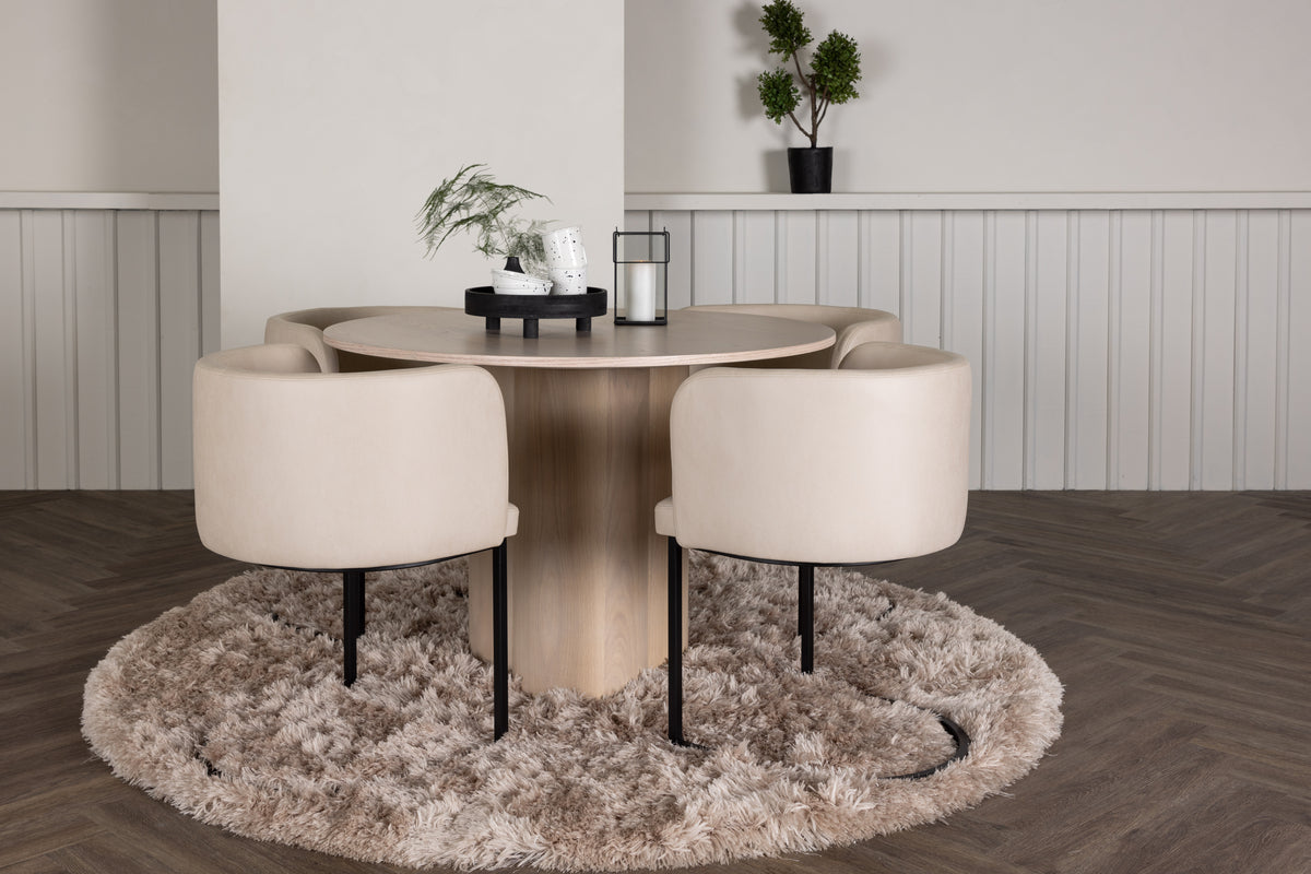 Venture Design Olivia & Simrishamn Runda Matbord ⌀110 Vitputsad + Matstolar Beige
