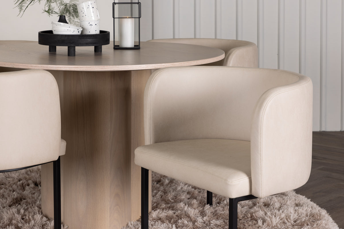Venture Design Olivia & Simrishamn Runda Matbord ⌀110 Vitputsad + Matstolar Beige