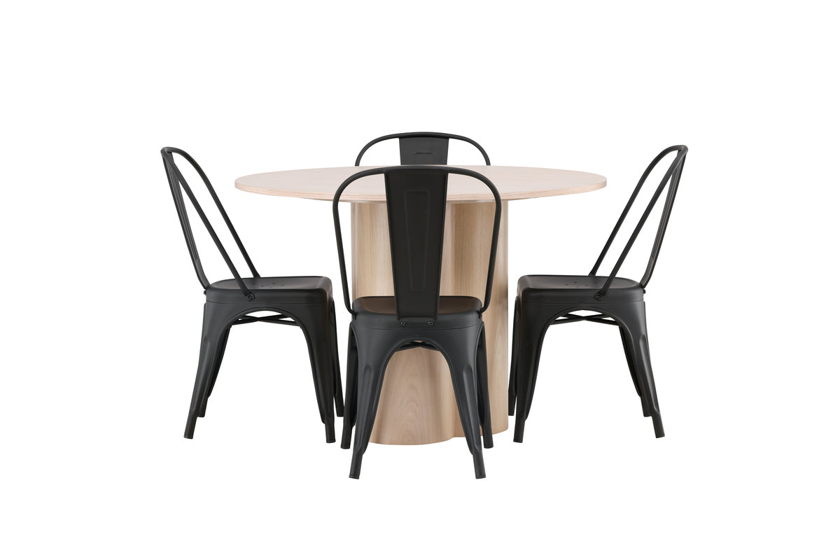 Venture Design Tempe & Olivia Matstolar 4-pack Svart + Runda Matbord ⌀110 Vitputsad