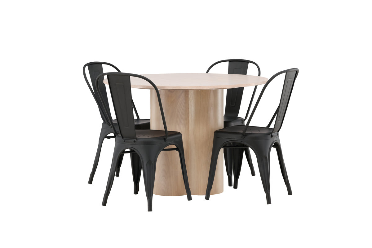 Venture Design Tempe & Olivia Matstolar 4-pack Svart + Runda Matbord ⌀110 Vitputsad
