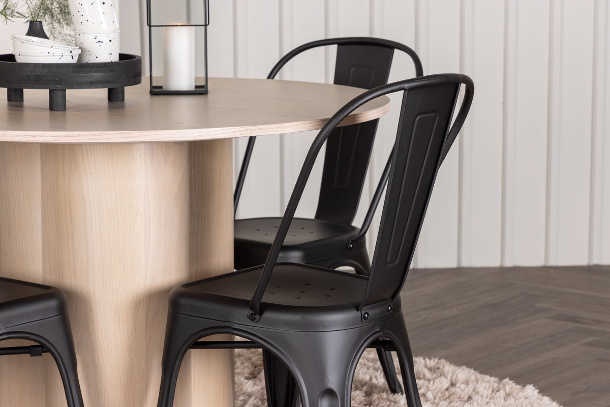 Venture Design Tempe & Olivia Matstolar 4-pack Svart + Runda Matbord ⌀110 Vitputsad