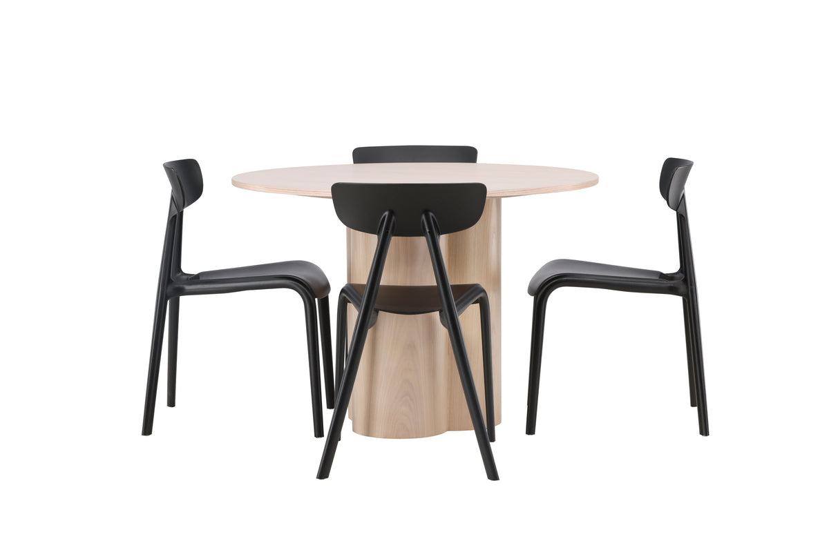 Venture Design Ursholmen & Olivia Matstolar 2-pack Svart + Runda Matbord ⌀110 Vitputsad