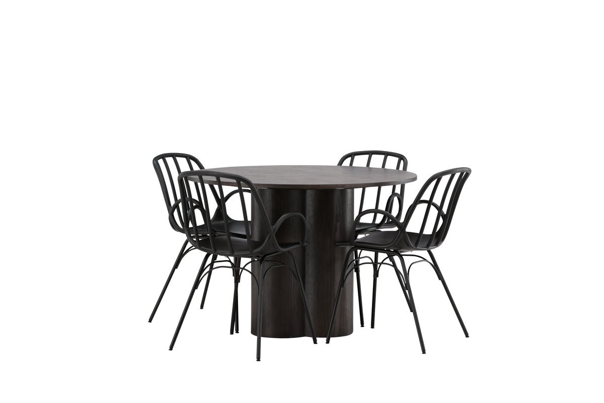 Venture Design Dyrön & Olivia Matstolar 2-pack Svart + Runda Matbord ⌀110 Mocka