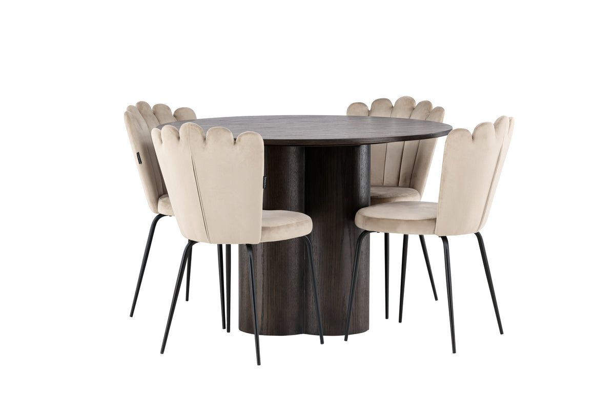 Venture Design Limhamn & Olivia Matstolar 2-pack Beige + Runda Matbord ⌀110 Mocka