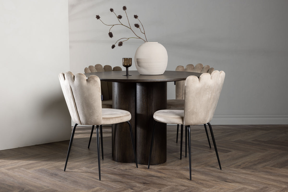 Venture Design Limhamn & Olivia Matstolar 2-pack Beige + Runda Matbord ⌀110 Mocka