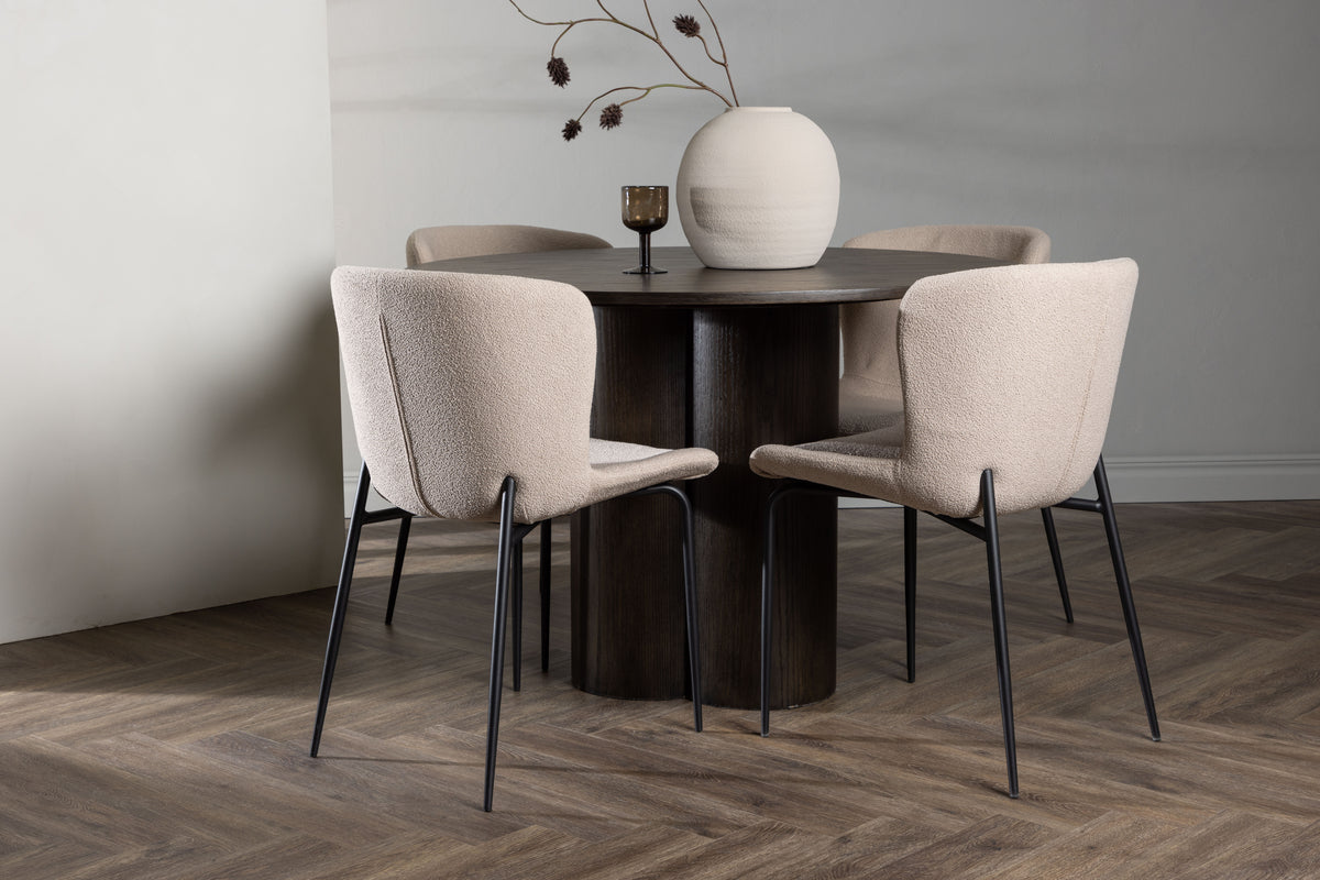 Venture Design Modesto & Olivia Matstolar 2-pack Beige + Runda Matbord ⌀110 Mocka