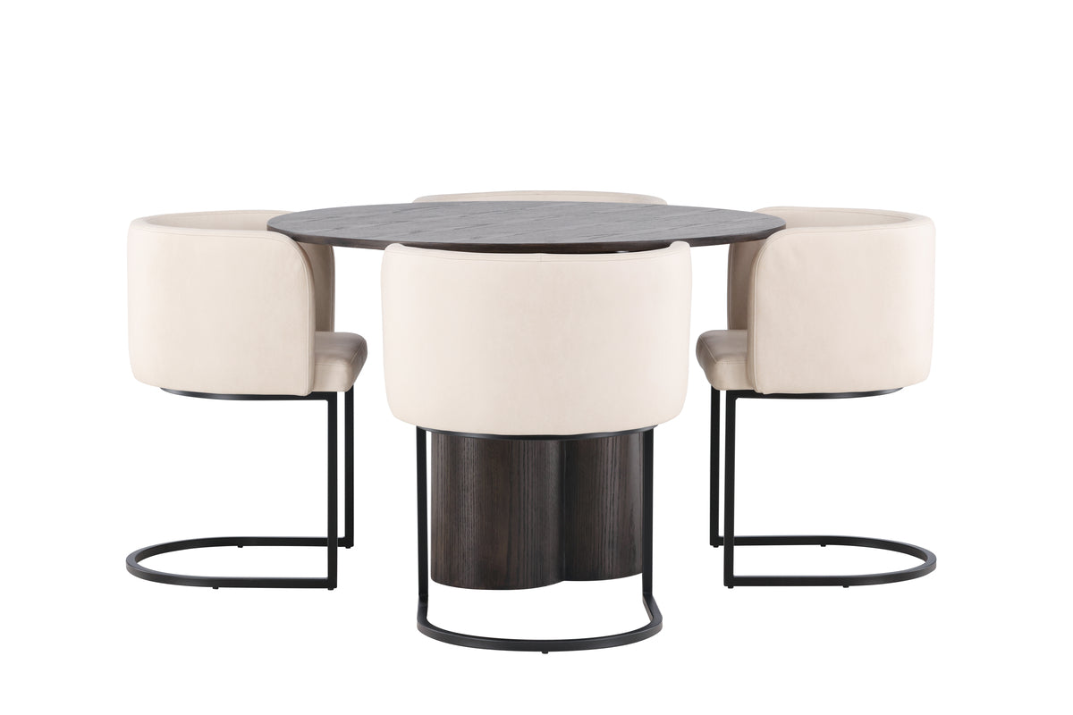 Venture Design Olivia & Simrishamn Runda Matbord ⌀110 Mocka + Matstolar Beige