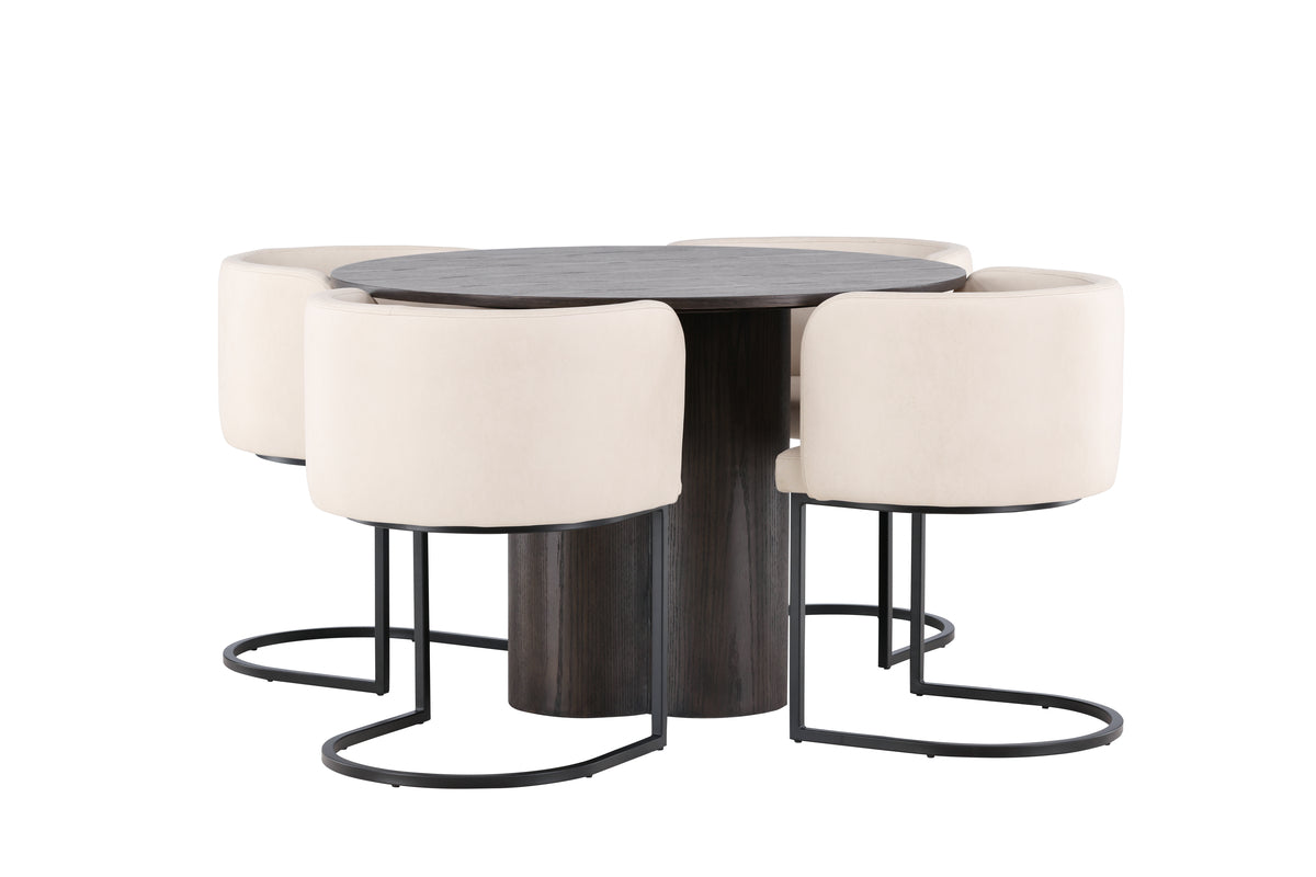 Venture Design Olivia & Simrishamn Runda Matbord ⌀110 Mocka + Matstolar Beige