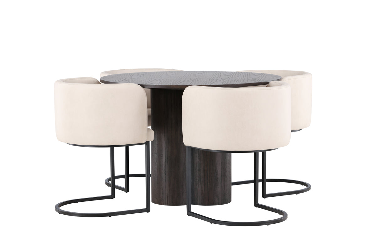 Venture Design Olivia & Simrishamn Runda Matbord ⌀110 Mocka + Matstolar Beige