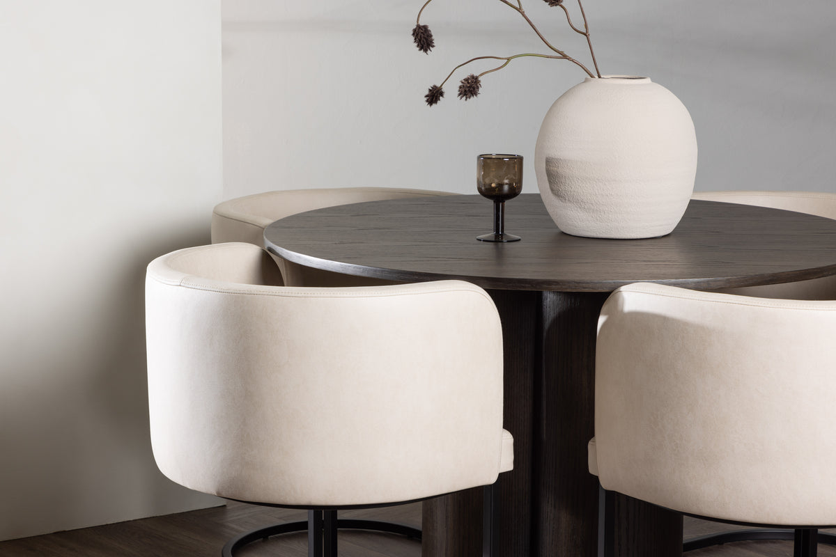 Venture Design Olivia & Simrishamn Runda Matbord ⌀110 Mocka + Matstolar Beige