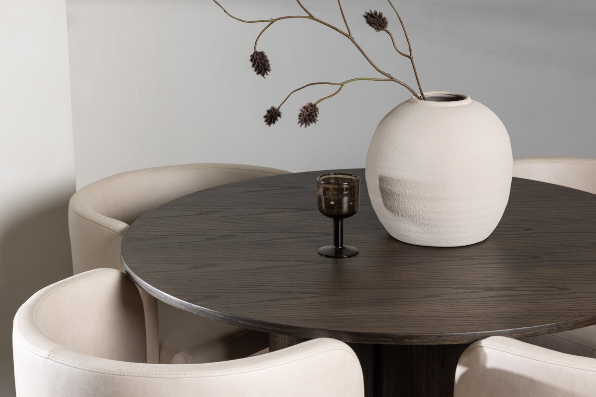 Venture Design Olivia & Simrishamn Runda Matbord ⌀110 Mocka + Matstolar Beige