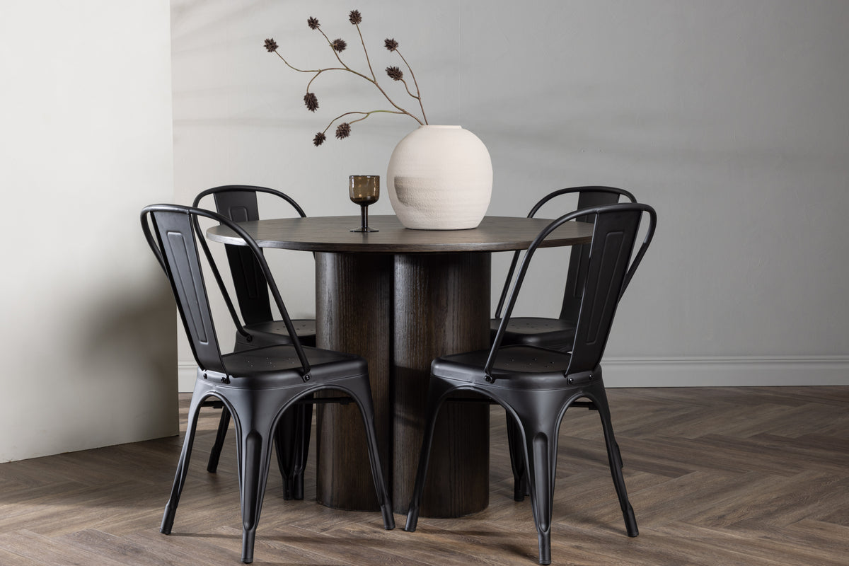 Venture Design Tempe & Olivia Matstolar 4-pack Svart + Runda Matbord ⌀110 Mocka