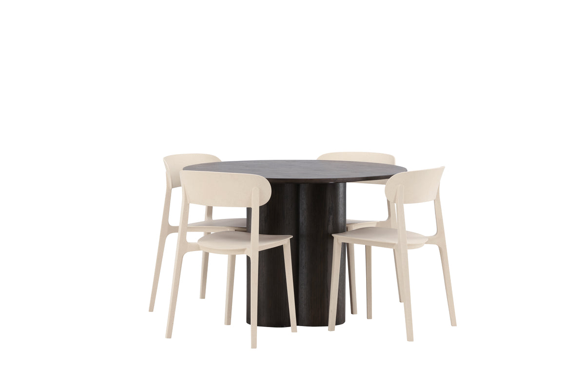 Venture Design Åstol & Olivia Matstolar 2-pack Beige + Runda Matbord ⌀110 Mocka