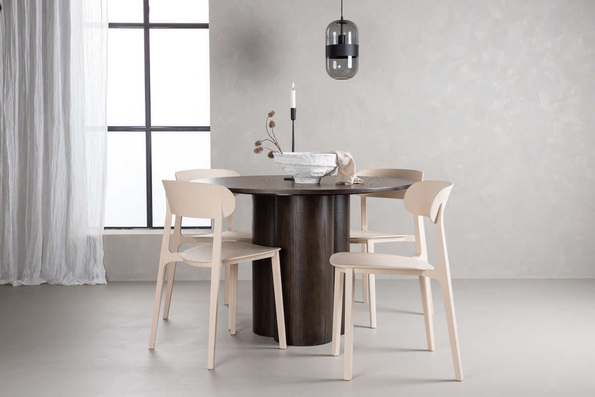 Venture Design Åstol & Olivia Matstolar 2-pack Beige + Runda Matbord ⌀110 Mocka