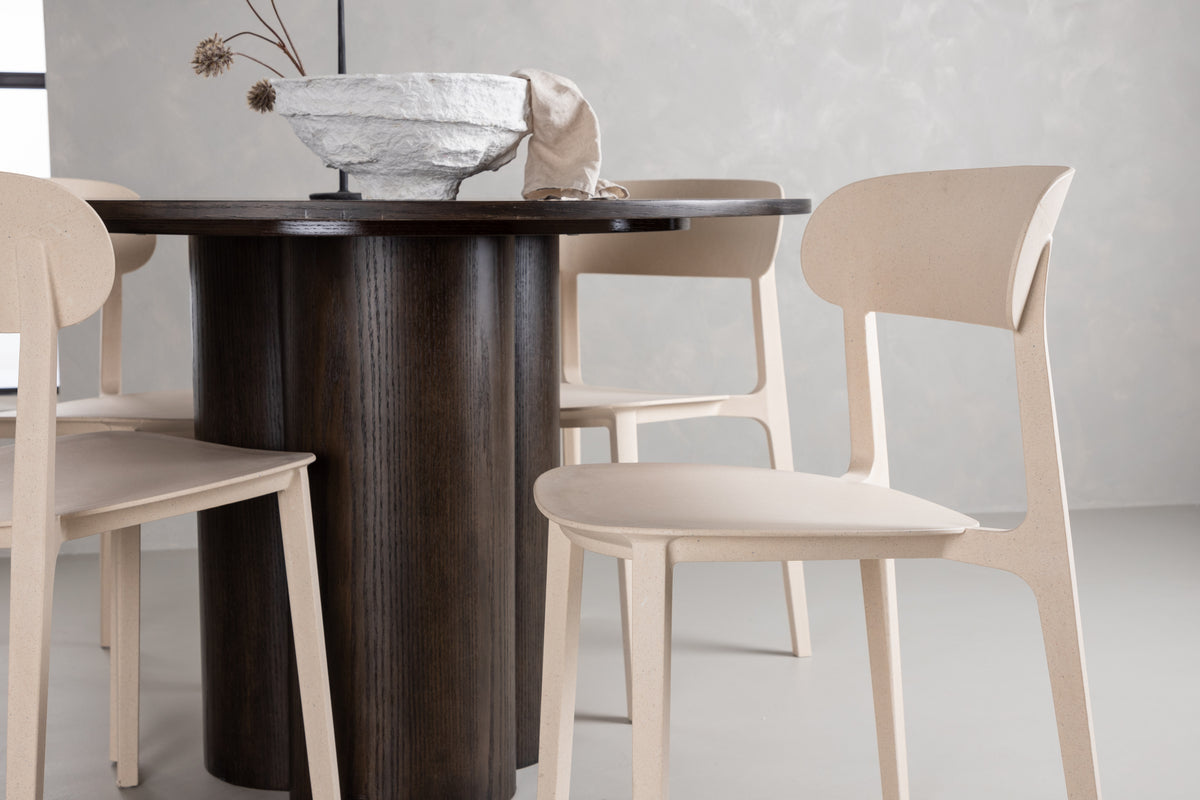 Venture Design Åstol & Olivia Matstolar 2-pack Beige + Runda Matbord ⌀110 Mocka