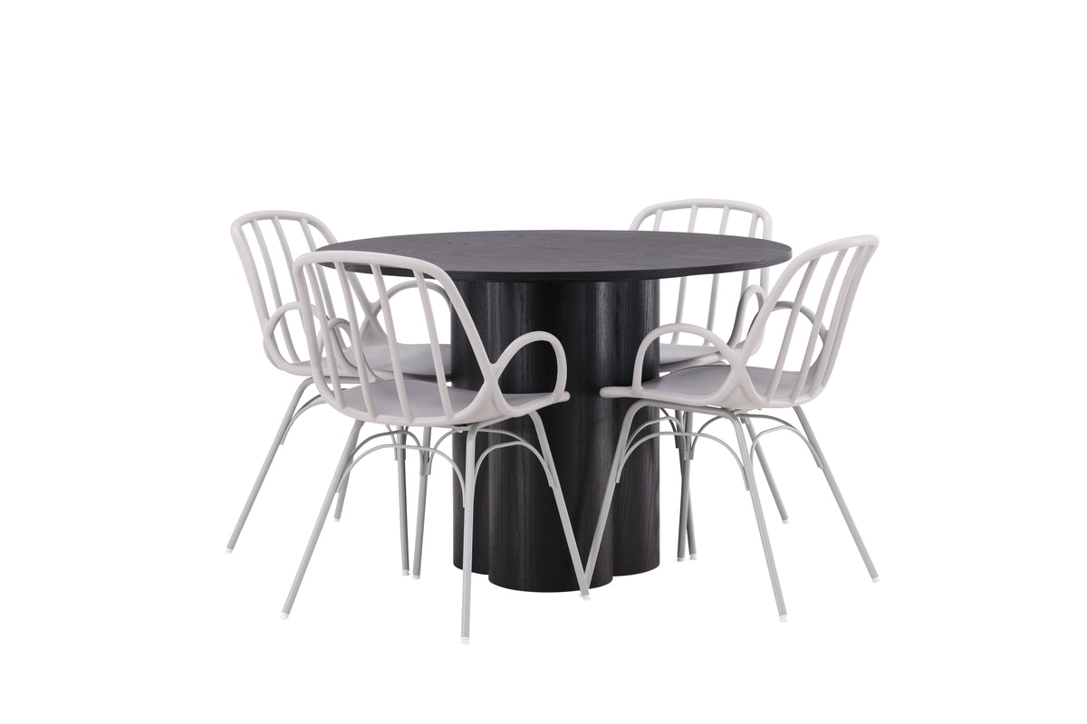Venture Design Dyrön & Olivia Matstolar 2-pack Ljusgrå + Runda Matbord ⌀110 Svart