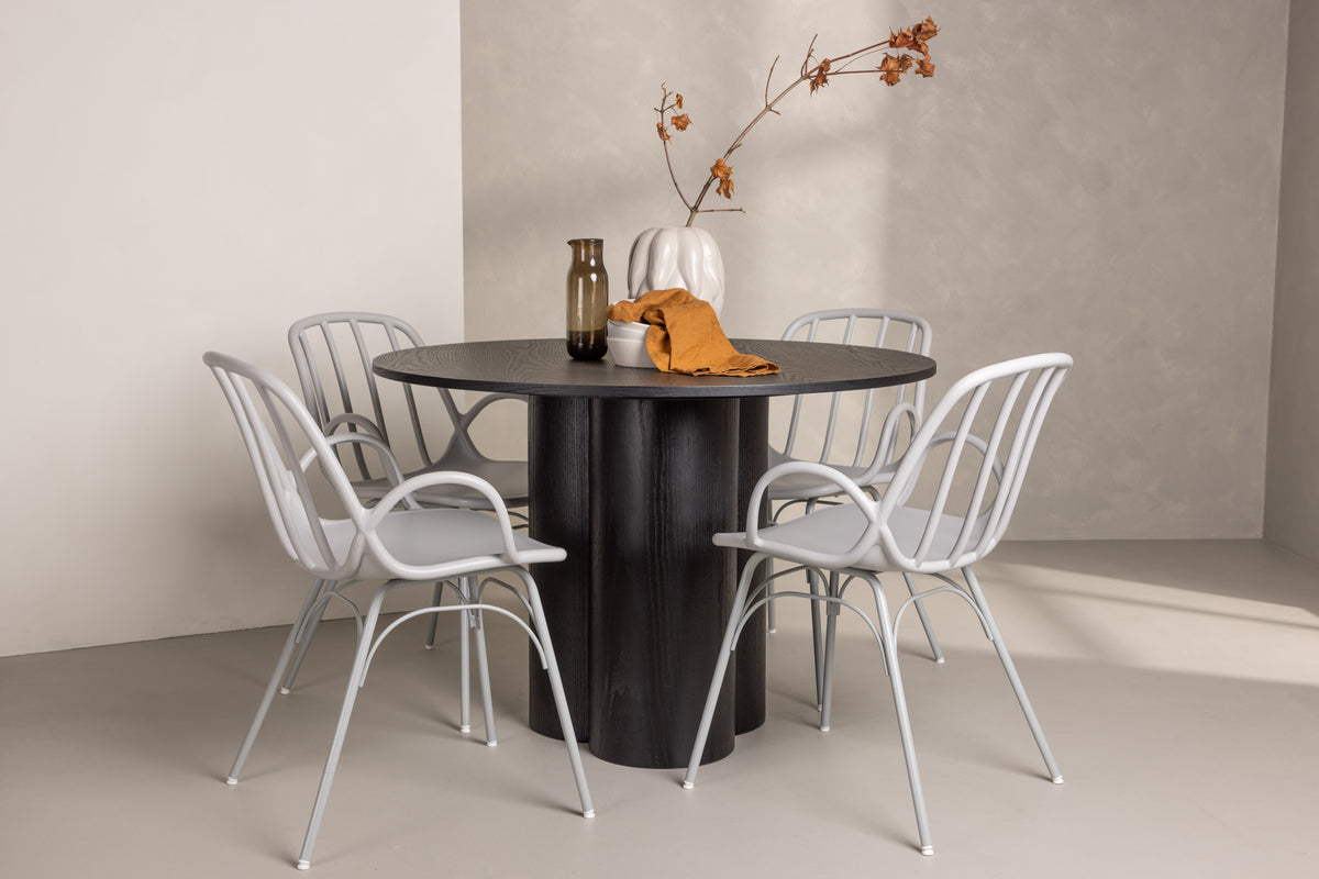 Venture Design Dyrön & Olivia Matstolar 2-pack Ljusgrå + Runda Matbord ⌀110 Svart