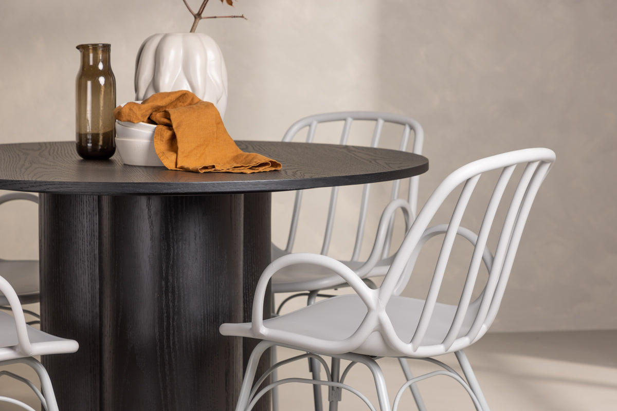 Venture Design Dyrön & Olivia Matstolar 2-pack Ljusgrå + Runda Matbord ⌀110 Svart
