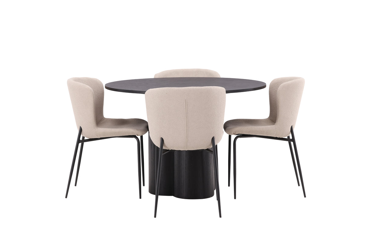 Venture Design Modesto & Olivia Matstolar 2-pack Beige + Runda Matbord ⌀110 Svart