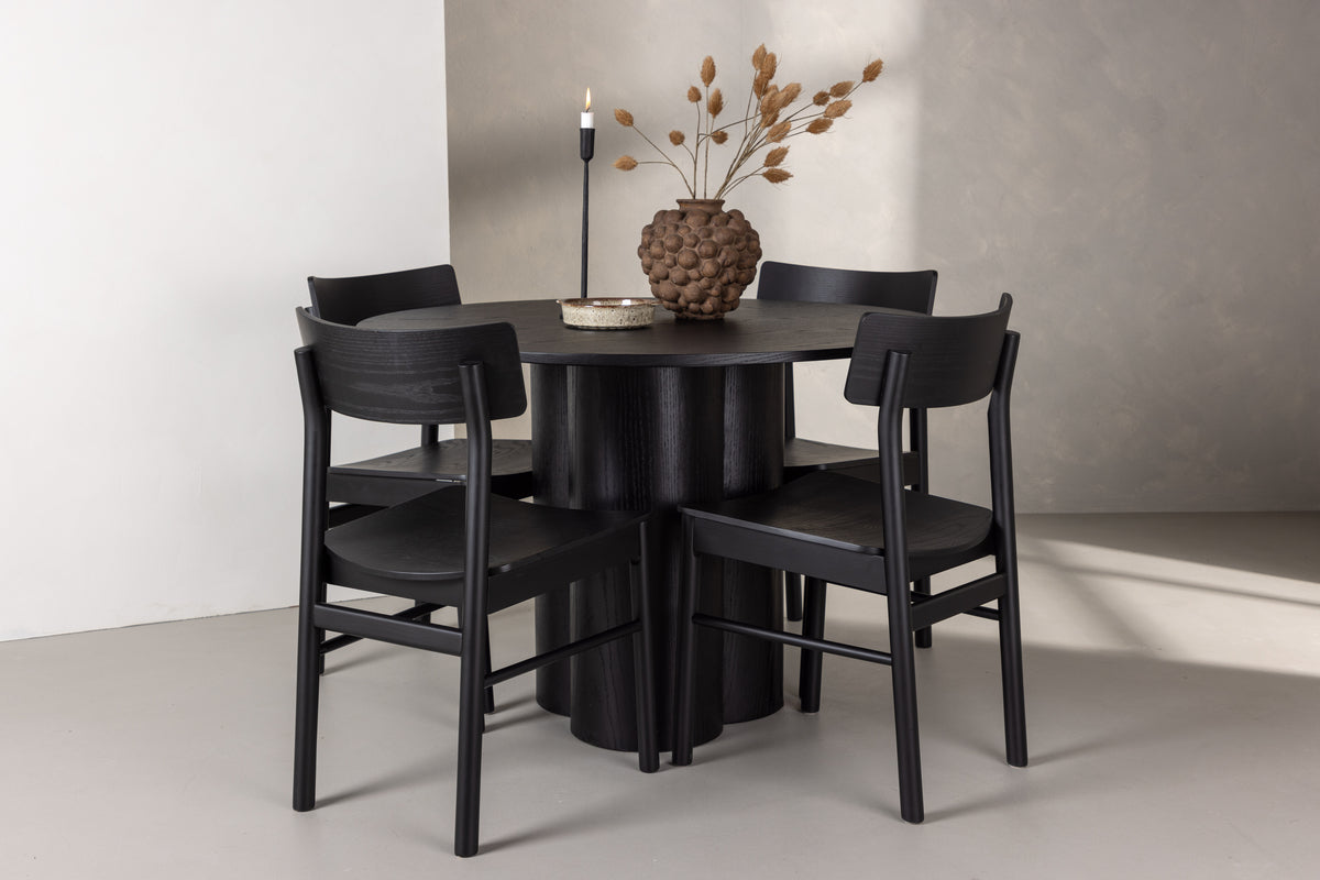 Venture Design Montros & Olivia Matstolar 2-pack Svart + Runda Matbord ⌀110 Svart