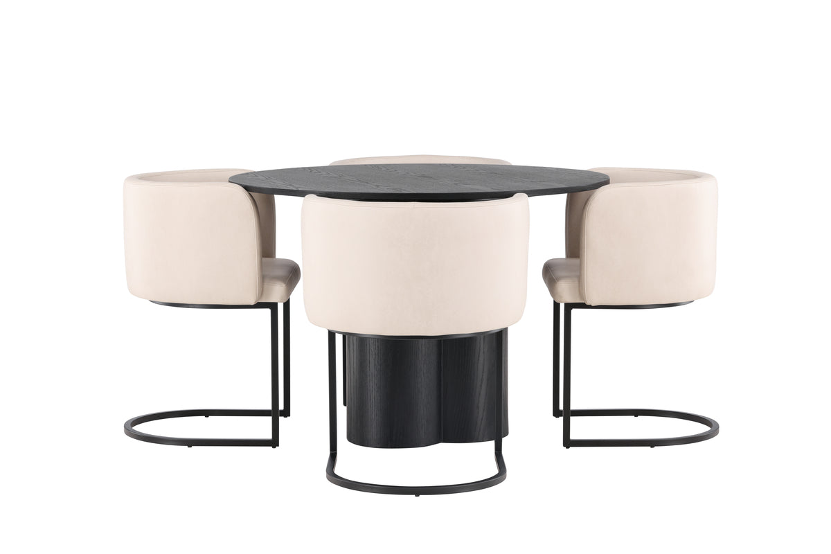 Venture Design Olivia & Simrishamn Runda Matbord ⌀110 Svart + Matstolar Beige