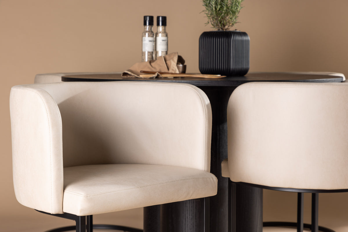 Venture Design Olivia & Simrishamn Runda Matbord ⌀110 Svart + Matstolar Beige
