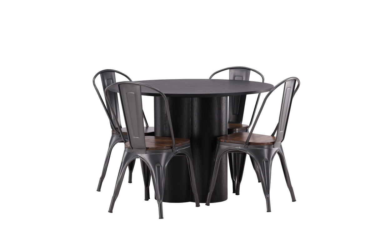 Venture Design Tempe & Olivia Matstolar 2-pack Valnöt + Runda Matbord ⌀110 Svart