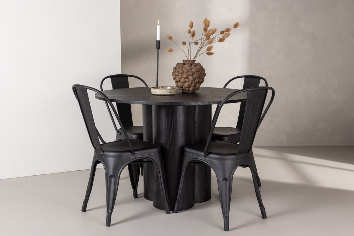 Venture Design Tempe & Olivia Matstolar 4-pack Svart + Runda Matbord ⌀110 Svart