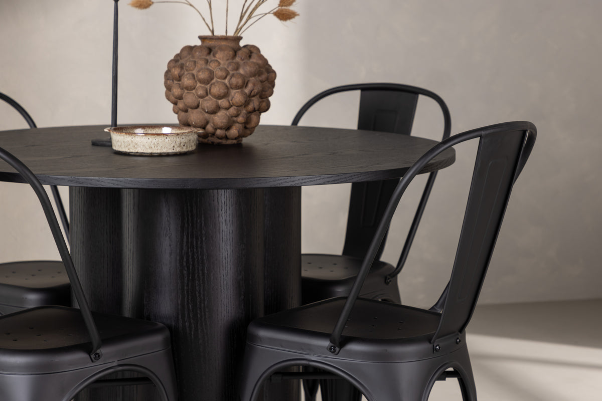Venture Design Tempe & Olivia Matstolar 4-pack Svart + Runda Matbord ⌀110 Svart