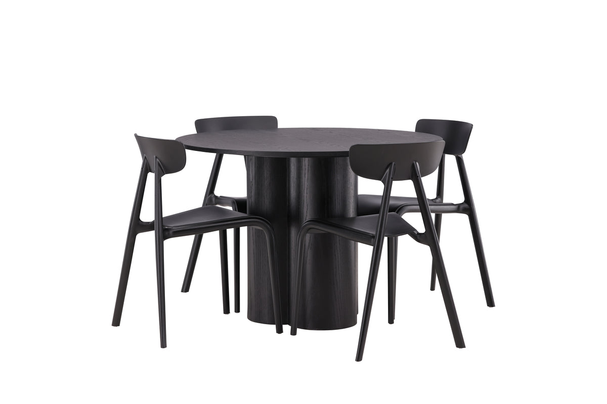 Venture Design Ursholmen & Olivia Matstolar 2-pack Svart + Runda Matbord ⌀110 Svart