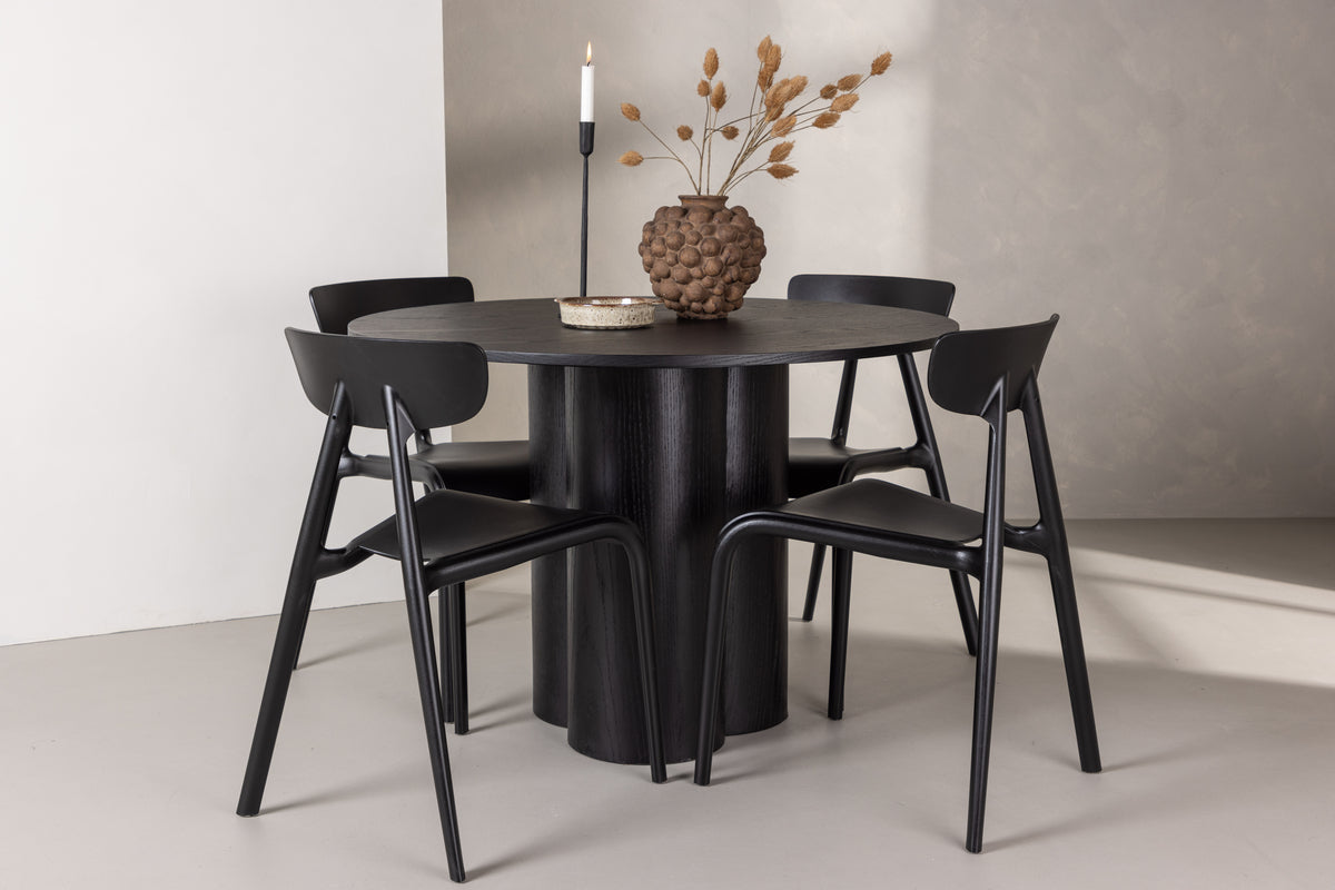 Venture Design Ursholmen & Olivia Matstolar 2-pack Svart + Runda Matbord ⌀110 Svart