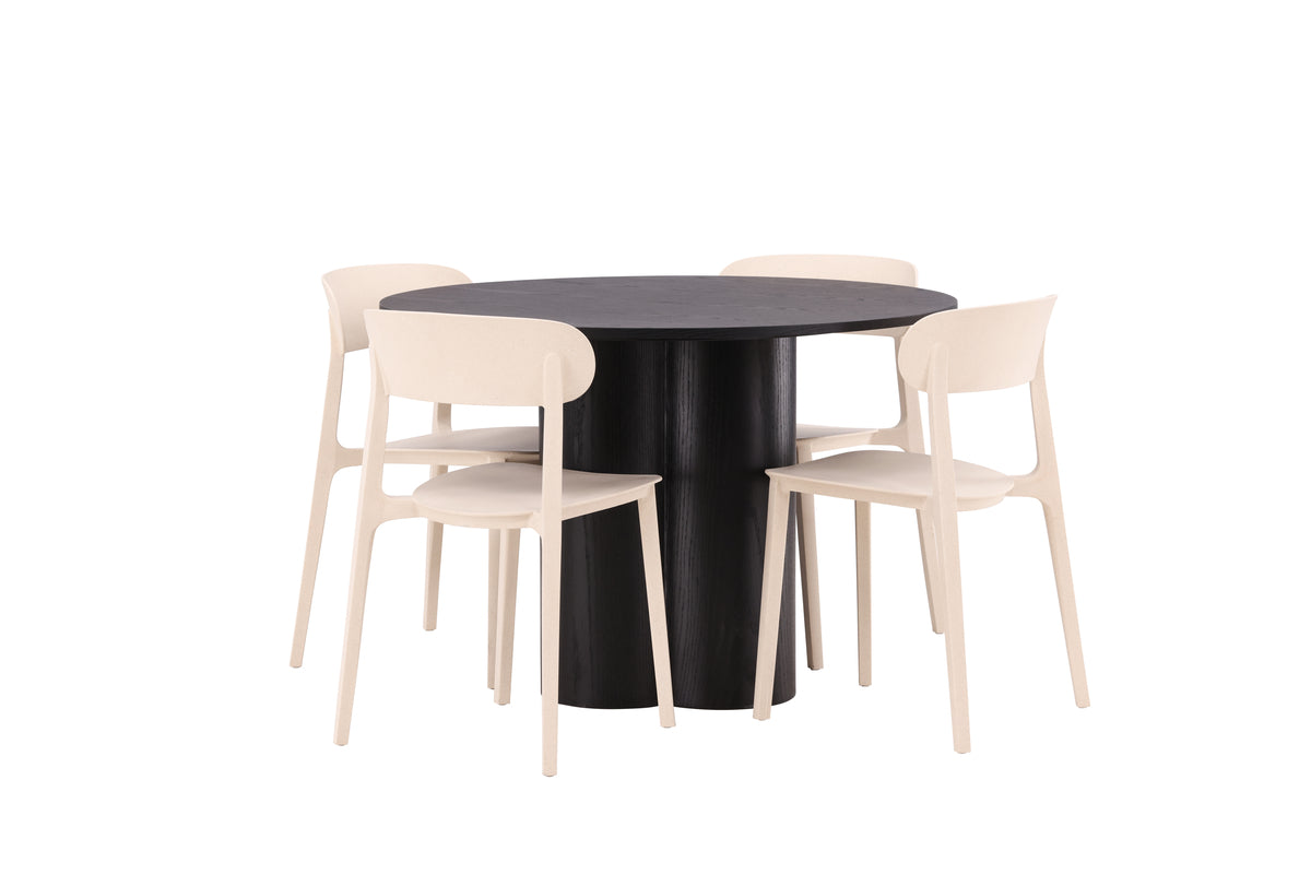 Venture Design Åstol & Olivia Matstolar 2-pack Beige + Runda Matbord ⌀110 Svart