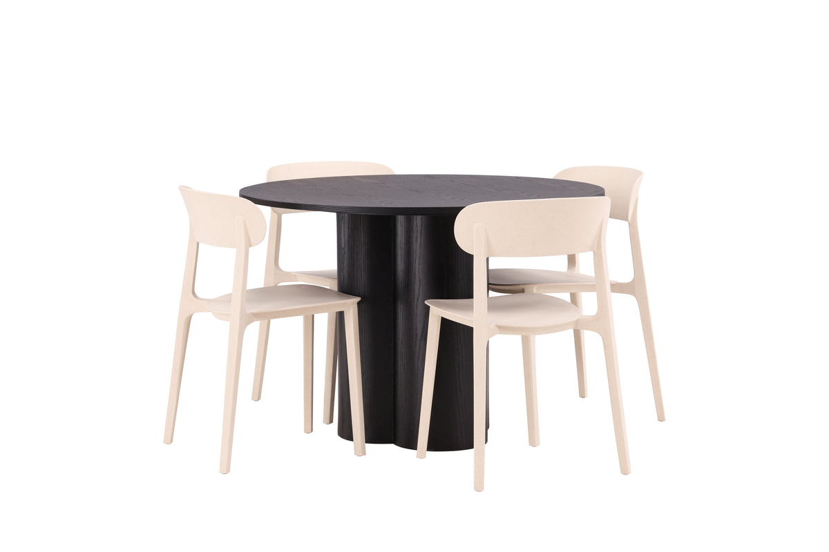 Venture Design Åstol & Olivia Matstolar 2-pack Beige + Runda Matbord ⌀110 Svart