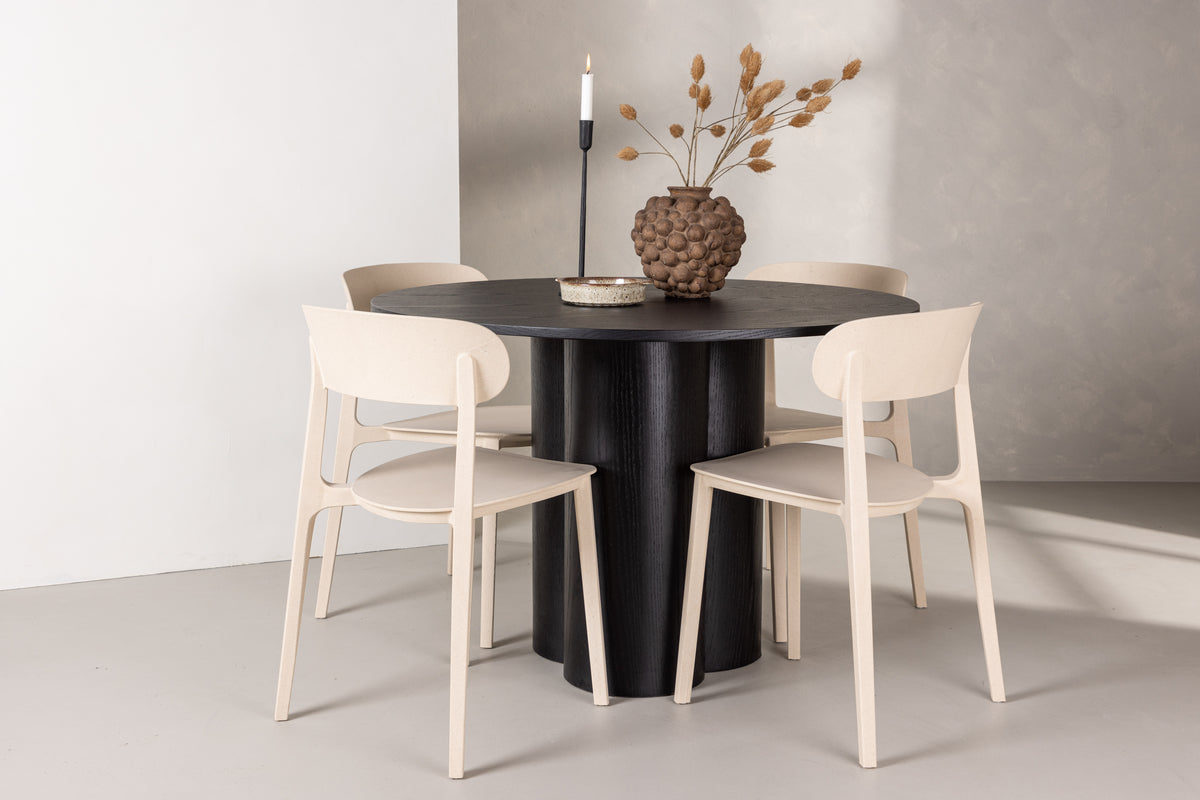 Venture Design Åstol & Olivia Matstolar 2-pack Beige + Runda Matbord ⌀110 Svart