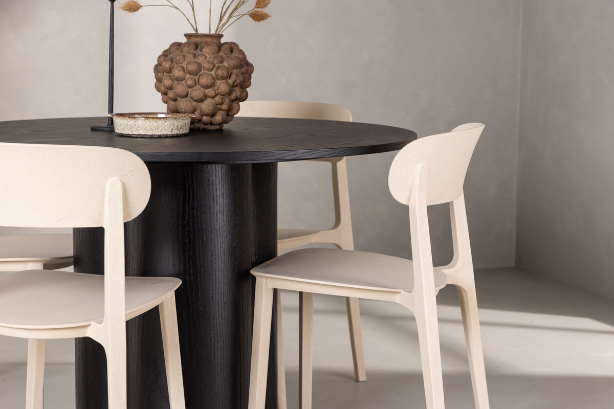 Venture Design Åstol & Olivia Matstolar 2-pack Beige + Runda Matbord ⌀110 Svart