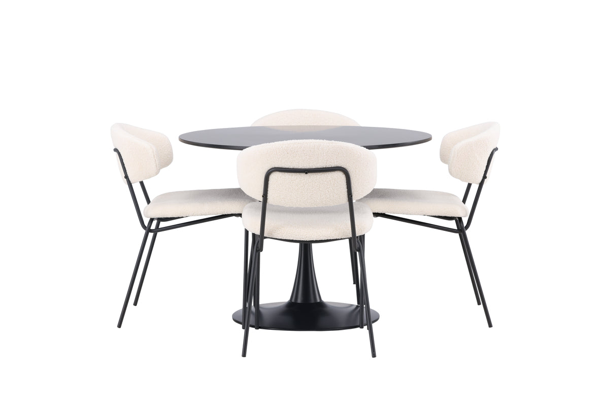 Venture Design Chico & Glade Matstolar 2-pack Vit + Runda Matbord ⌀100 Svart